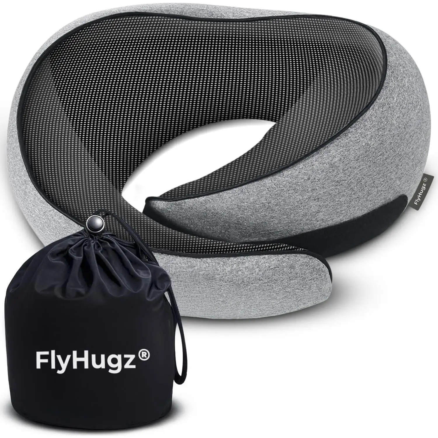 FlyHugz Neck Travel Pillow  Memory Foam Neck Pillow for Comfort on Airplane  Compact and Ergonomic Design - 1